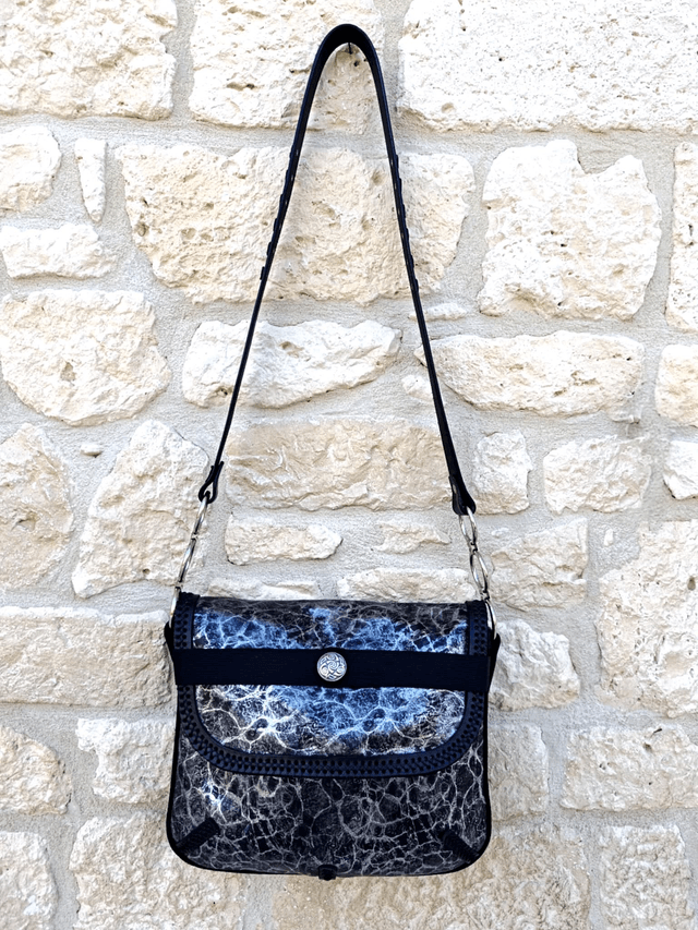 Sac en cuir noir argenté, néo celtique