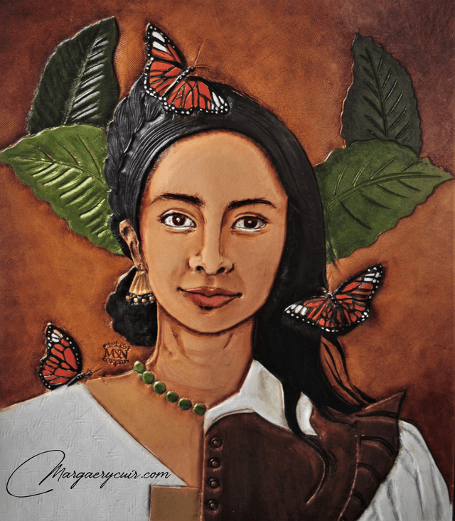 La Malinche, portrait en cuir repoussé
