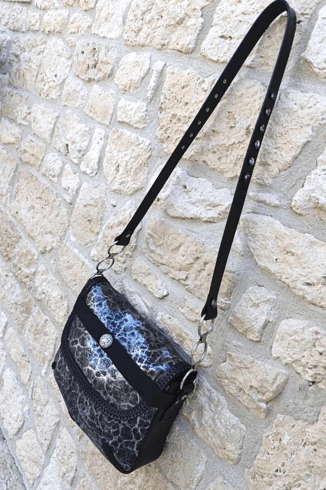 Sac en cuir noir argenté, néo celtique