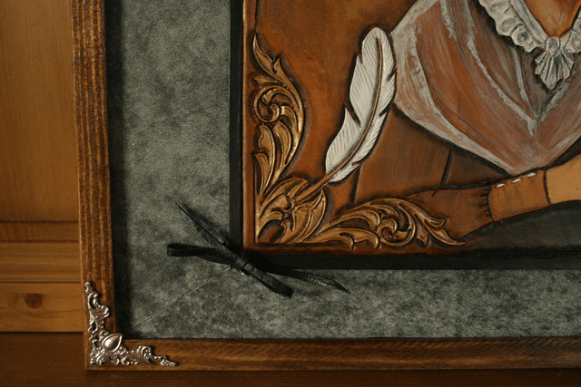 Les soeurs Brontë, tableau en cuir repoussé