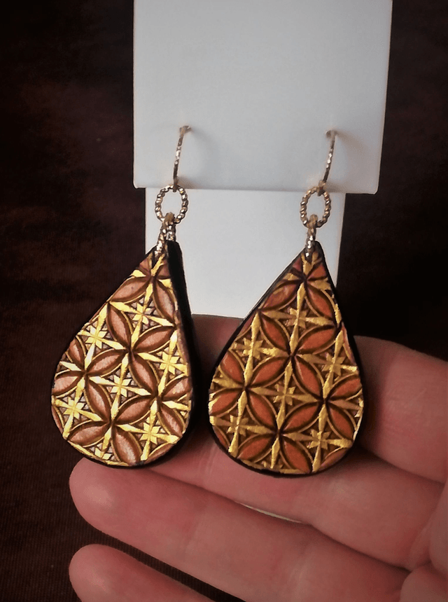 Boucles d'oreilles en cuir embossé doré , modèle "ANA"