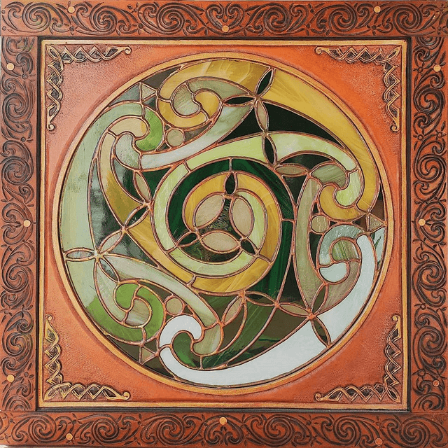 Luminaire d&#039;ambiance celtique &quot;Green spirals&quot;