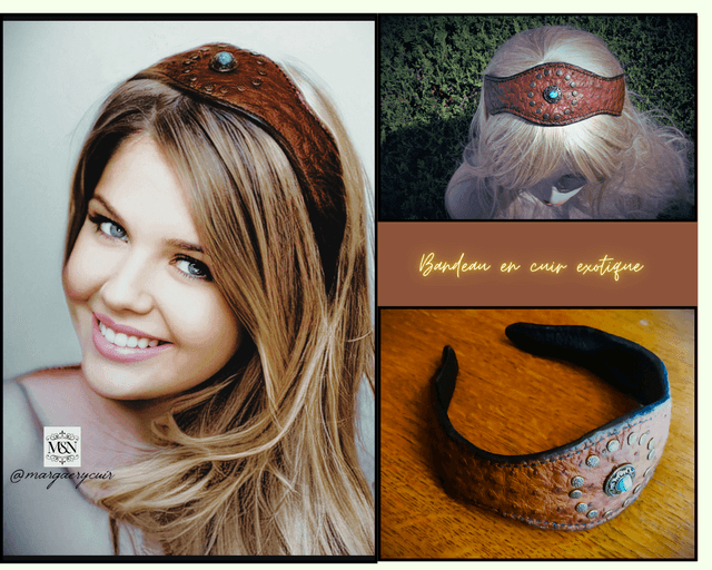 Bandeau en cuir d&#039;autruche